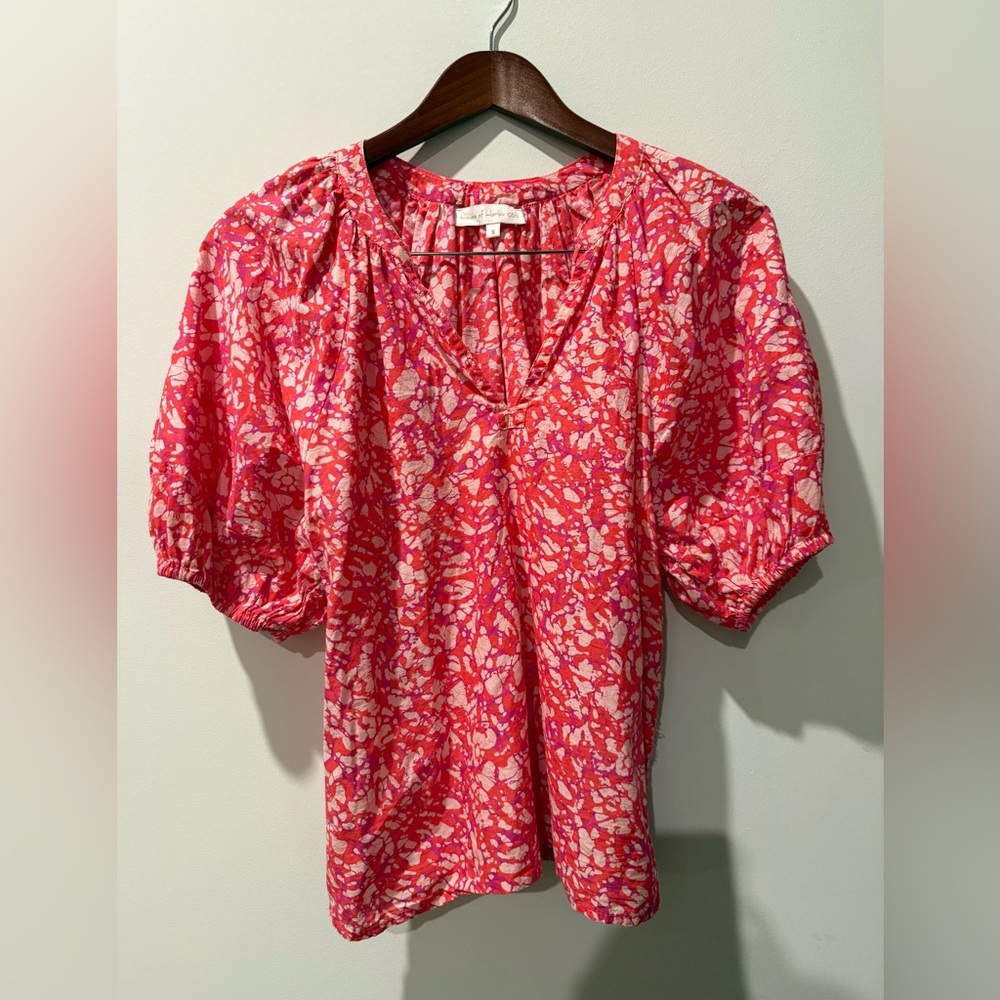 House of Harlow 1960 Martine pink print puff sleeve cotton blouse Size S